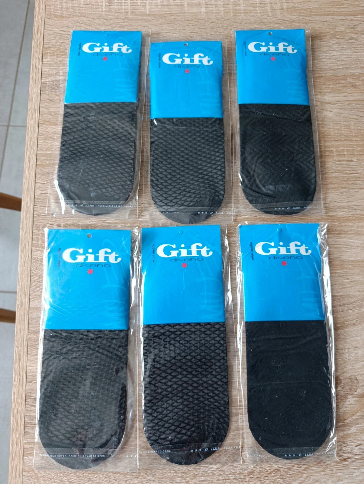 Lot de 6 mi-bas fantaisie noirs Gift Diseño – Neufs